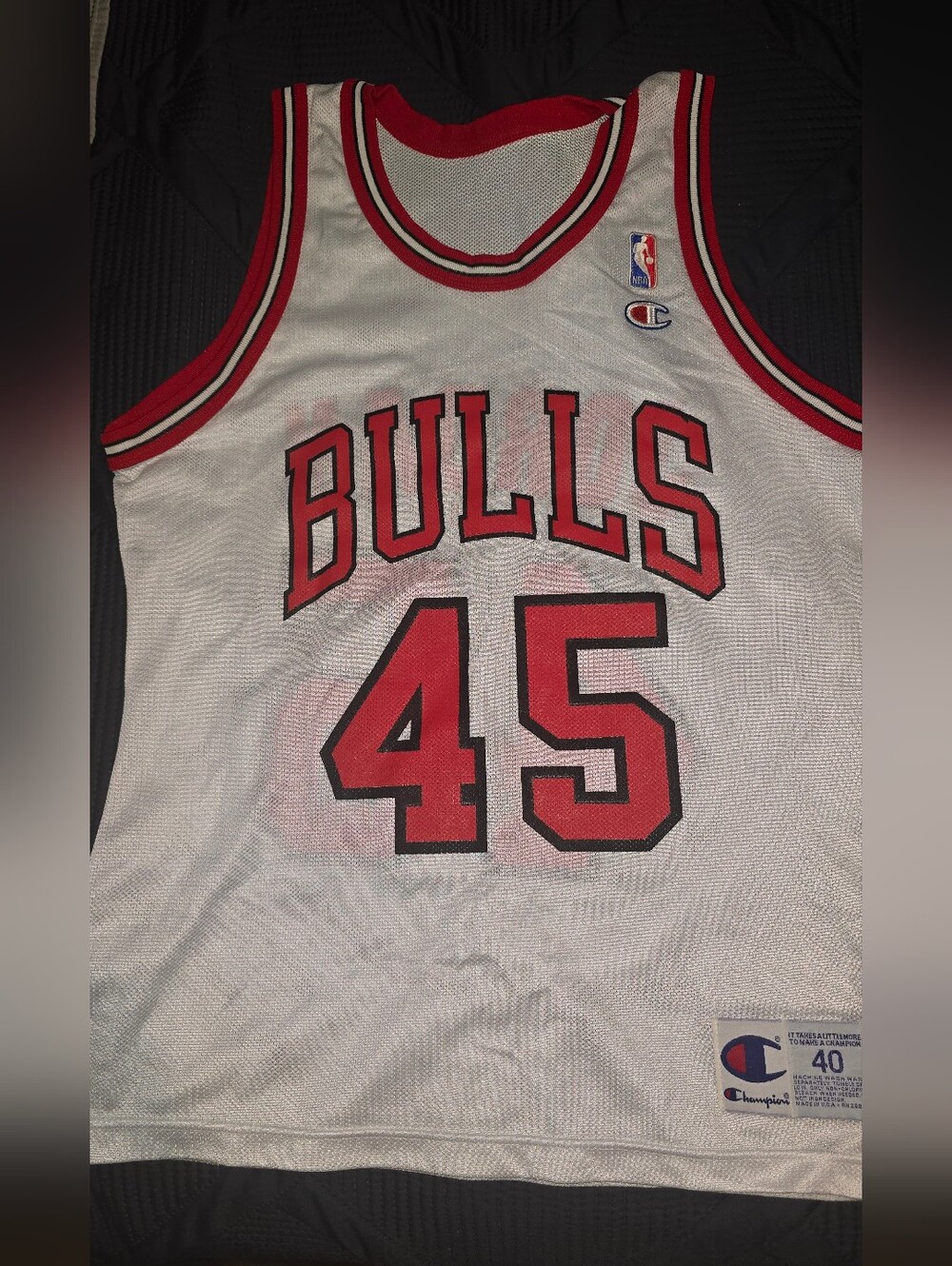 Champion White and Red Chicago Bulls #45 Basketball Jersey